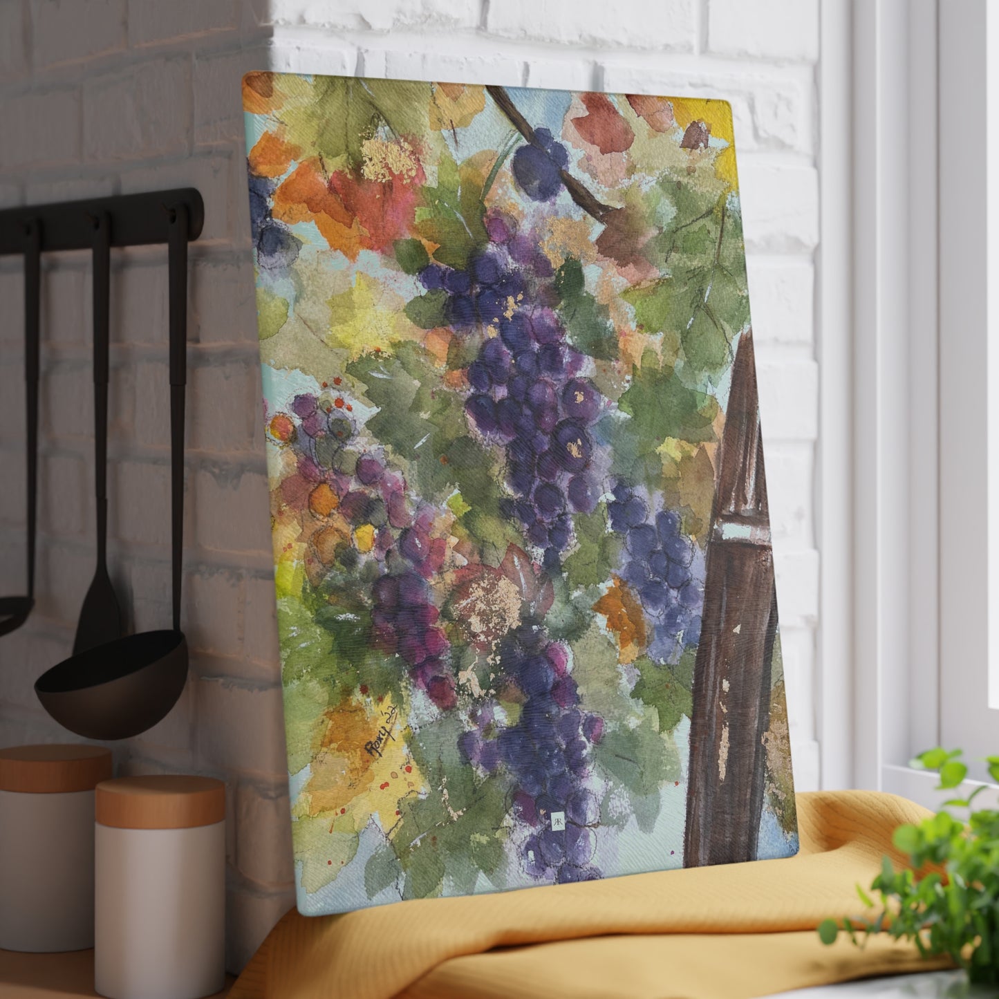 Plump Grapes on the Vine Glass Cutting Board