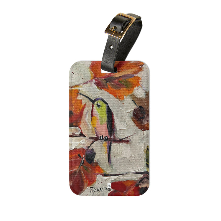 Luggage tag with hummingbird