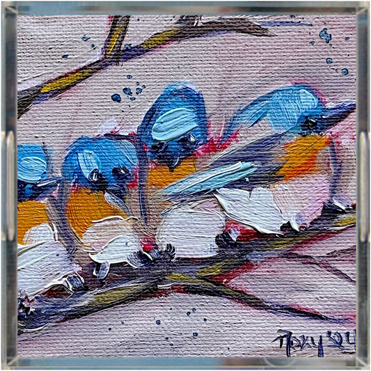 Cuddling Bluebirds- Acrylic Tray Square