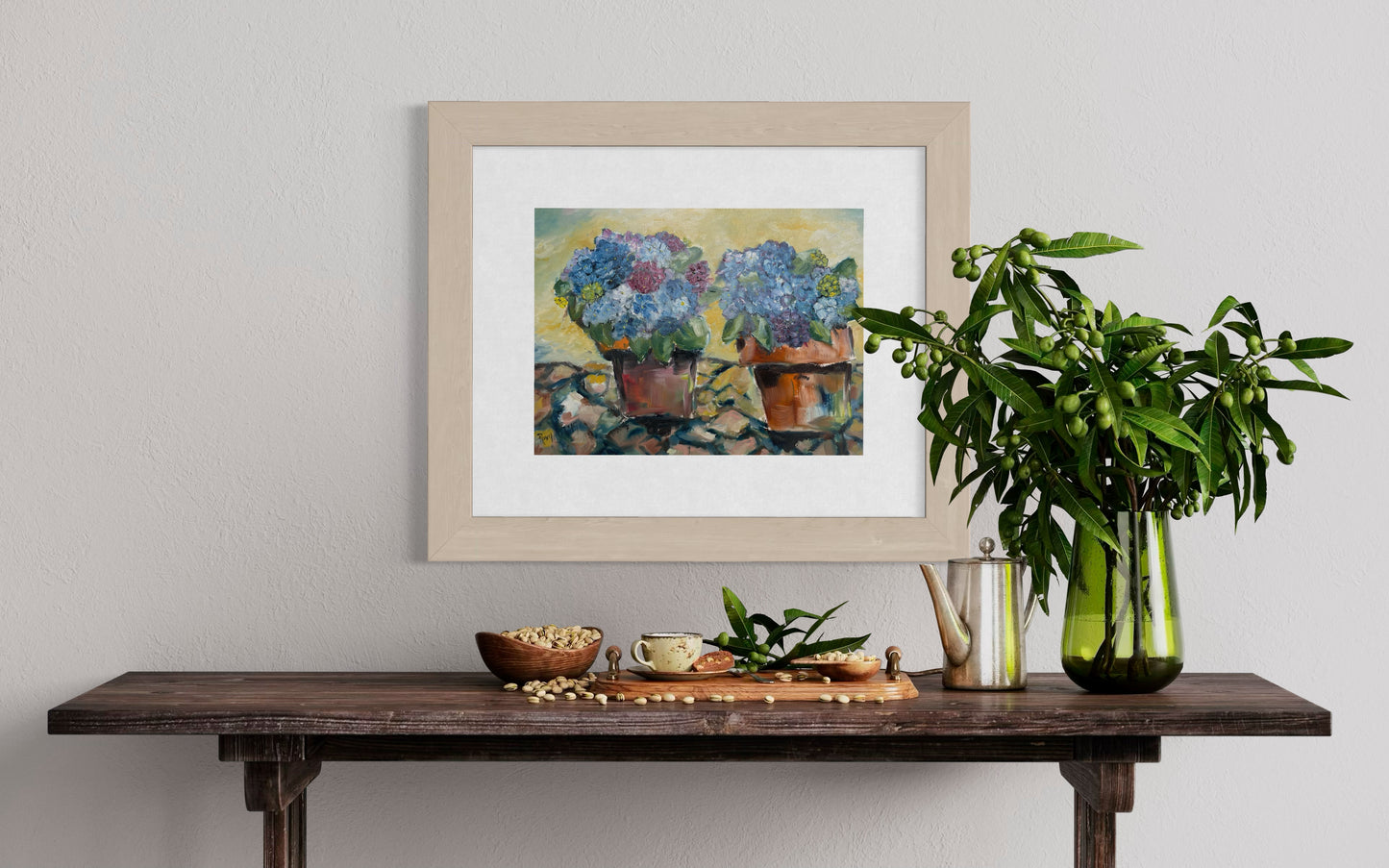 Hydrangeas on the Patio Original Oil Painting 12 x 16 Framed