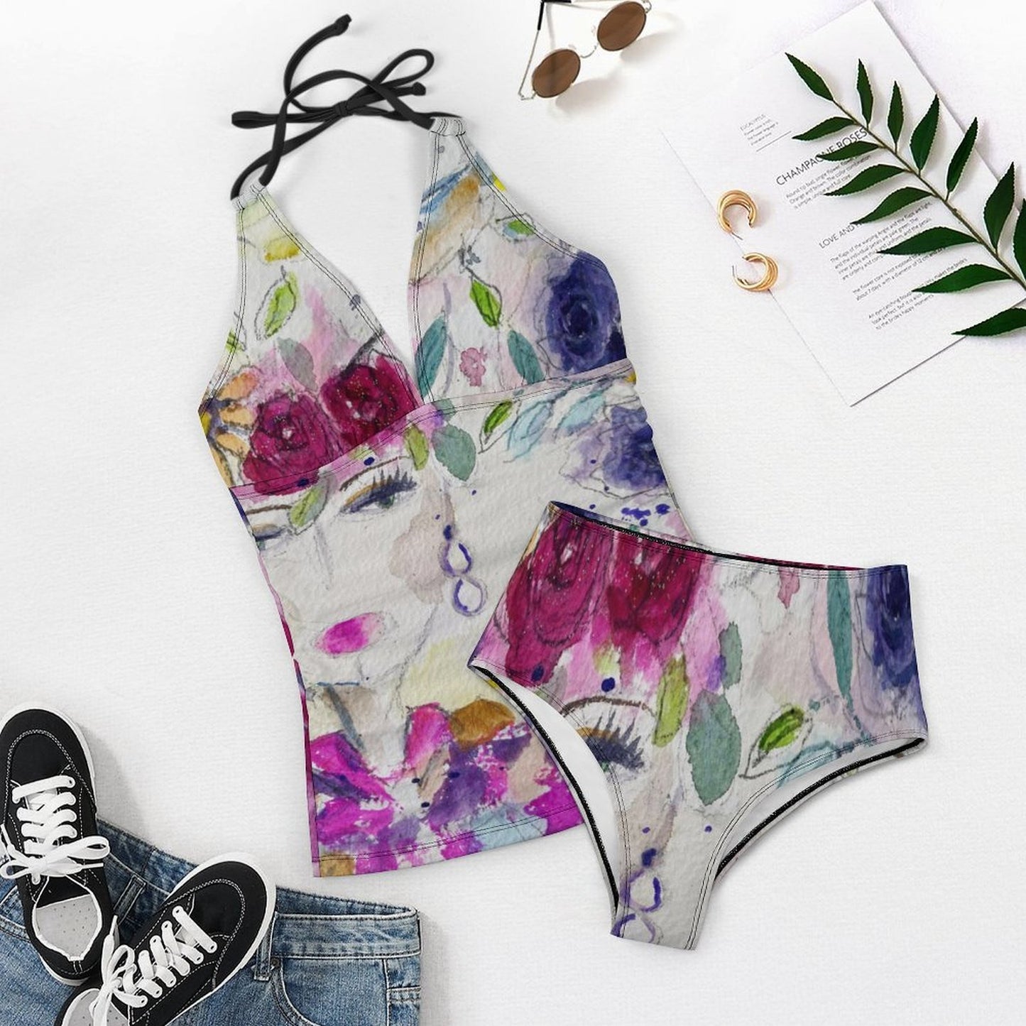 Haute Couture Hummingbird Slim Fit Tankini Split Swimsuit