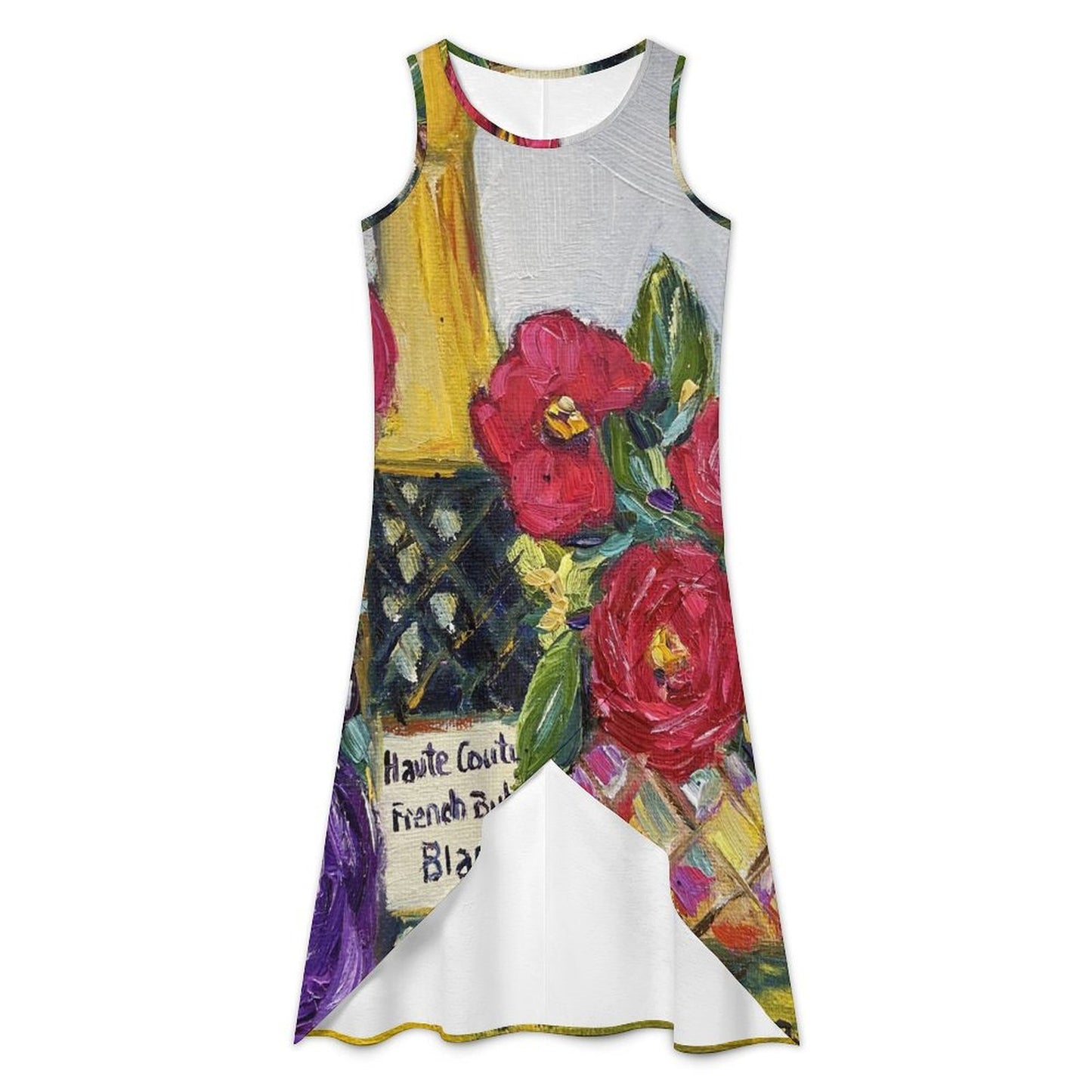 French Bubbles Asymmetrical Dress Sleeveless High-Low Hem Dress