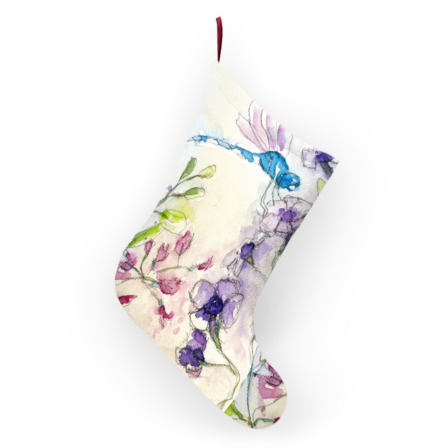 Dragonfly with Purple Tube Flowers Colorful Christmas Stocking