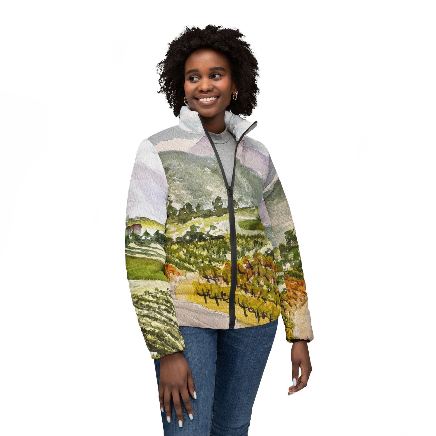 Women's Puffer Jacket - Roxy Rich Fine Art -Road down from the Villa at GBV
