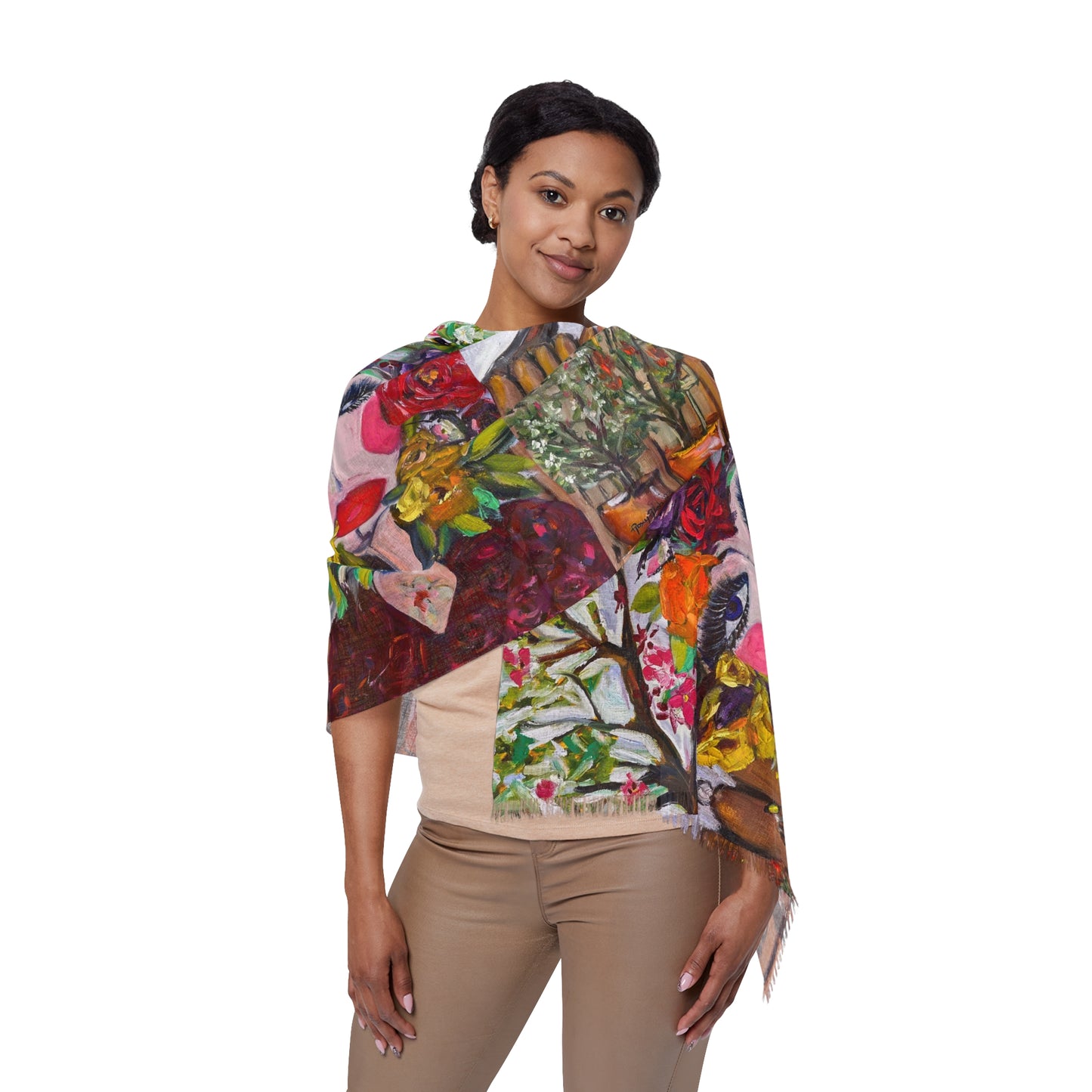 Colorful Scarf — Artistic Lightweight Neck Wrap- Garden Goddess