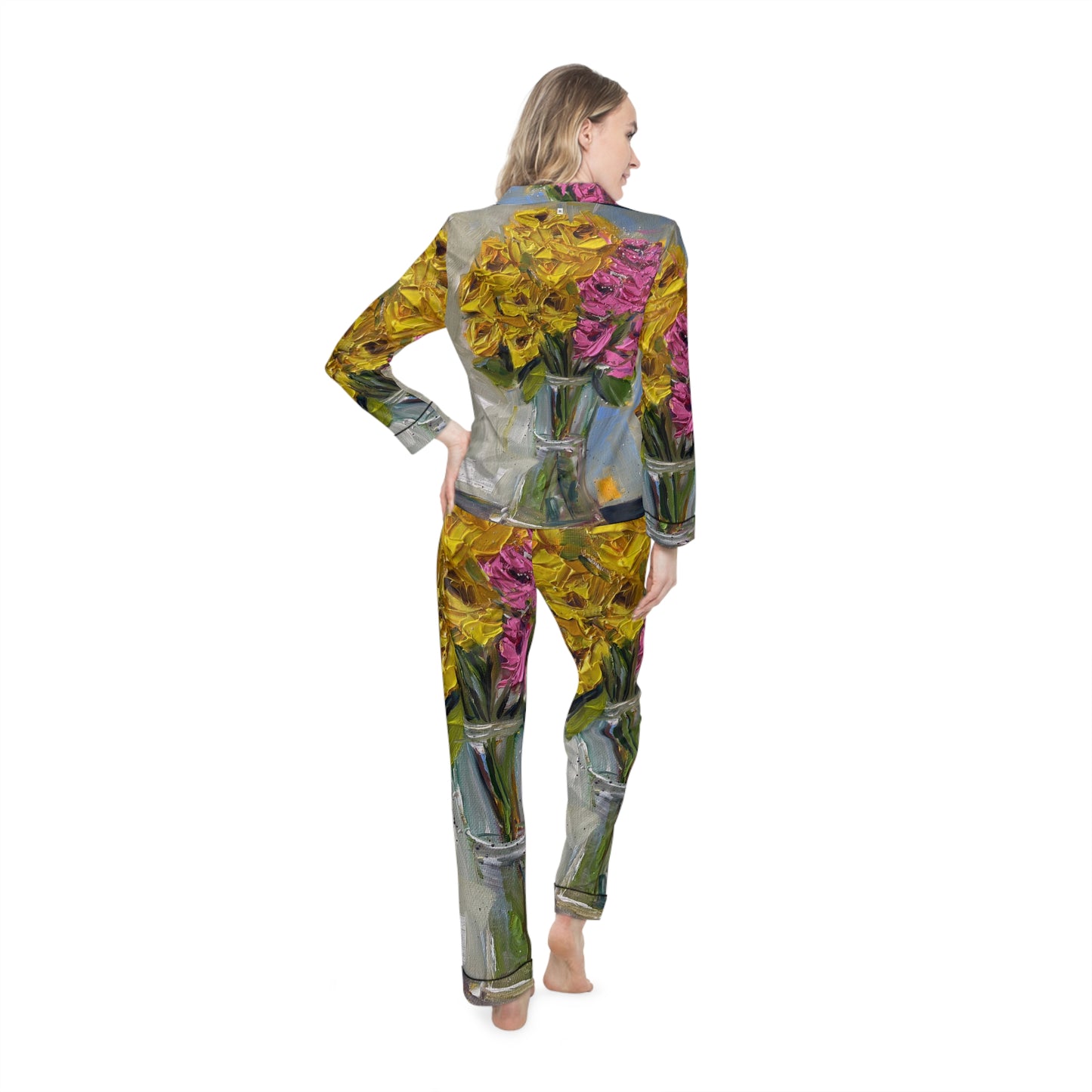 Satin Pajamas - Pink and Yellow Roses