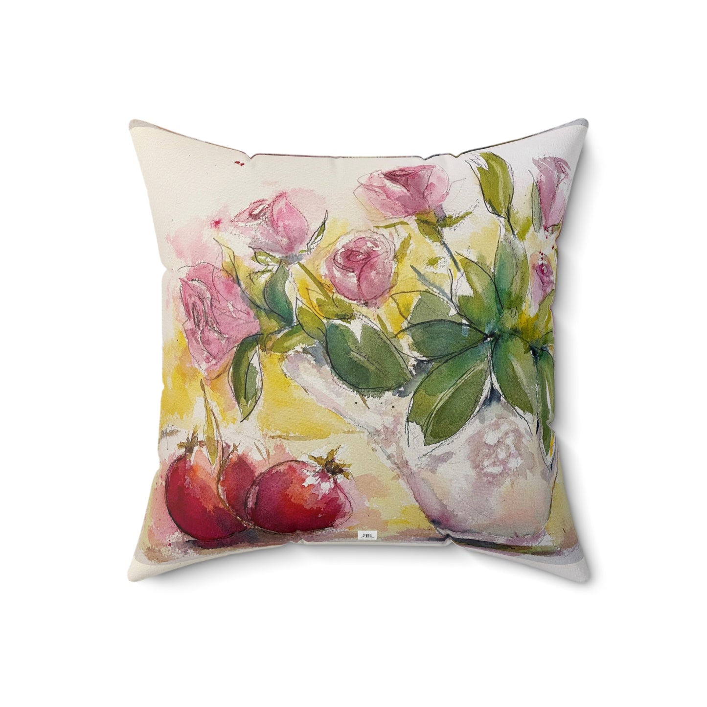 Roses and Pomegranates Elegant Indoor Spun Polyester Square Pillow