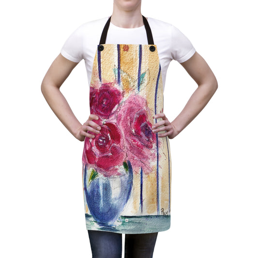 Fluffy Roses by the Wall Striped Apron