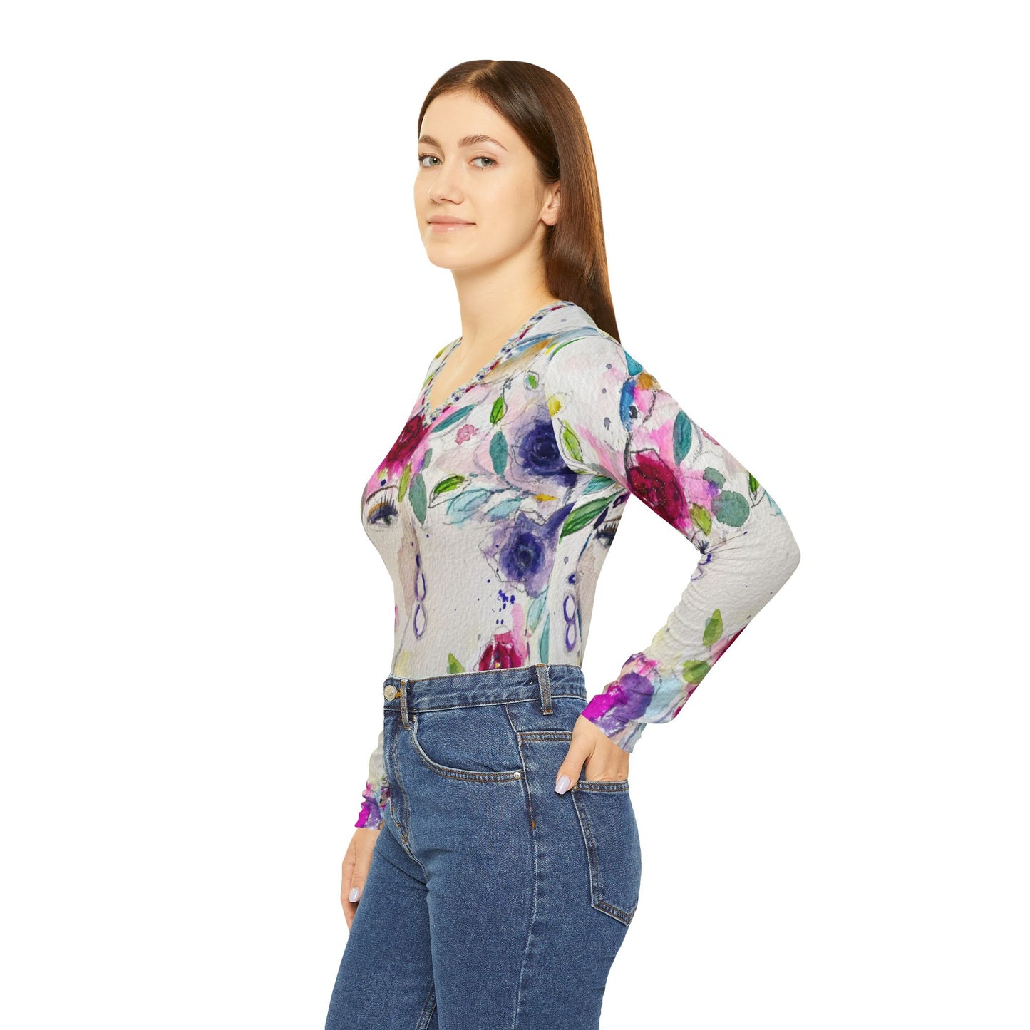 Long Sleeve Shirt- Haute Couture Hummingbird- V-neck Women's