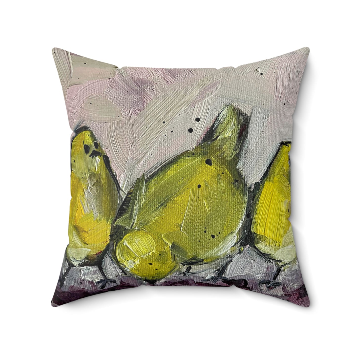 Three Cute Yellow Chicks Indoor Spun Polyester Square Pillow