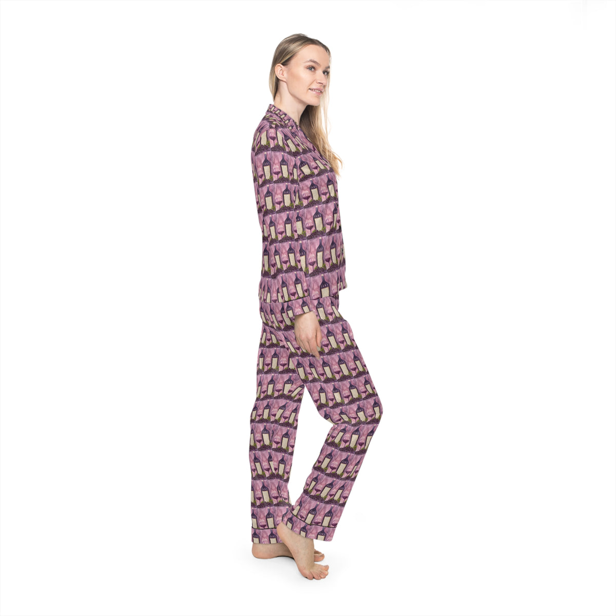 Satin Pajamas — Luxurious Silky Sleepwear Set- Porta Accanto Tempranillo-GBV Wine and Clique Glass