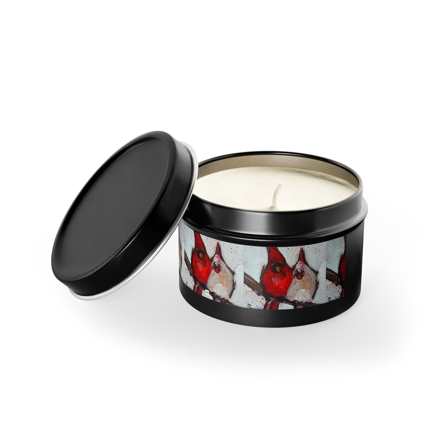 Cute Couple Cardinals Tin Candle