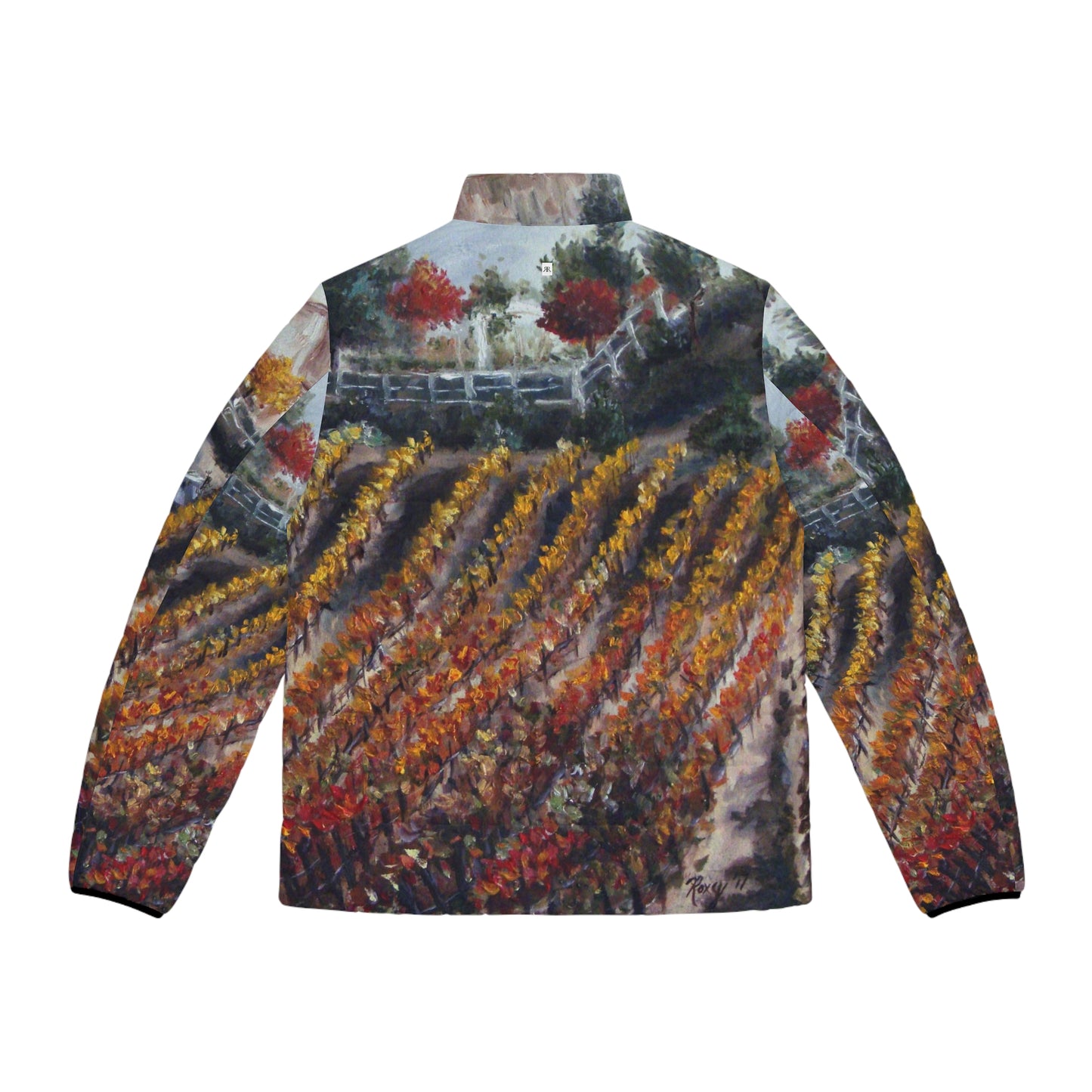 Men's Puffer Jacket - Roxy Rich Art, Unique Bright Autumn Vines