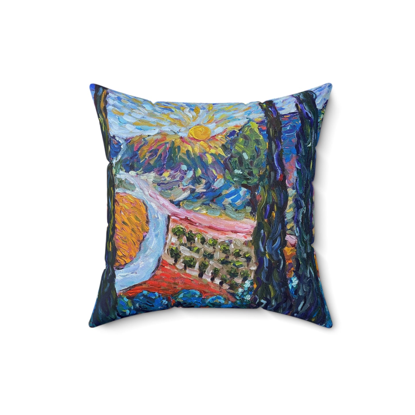 Sunny Cypresses Indoor Spun Polyester Square Pillow