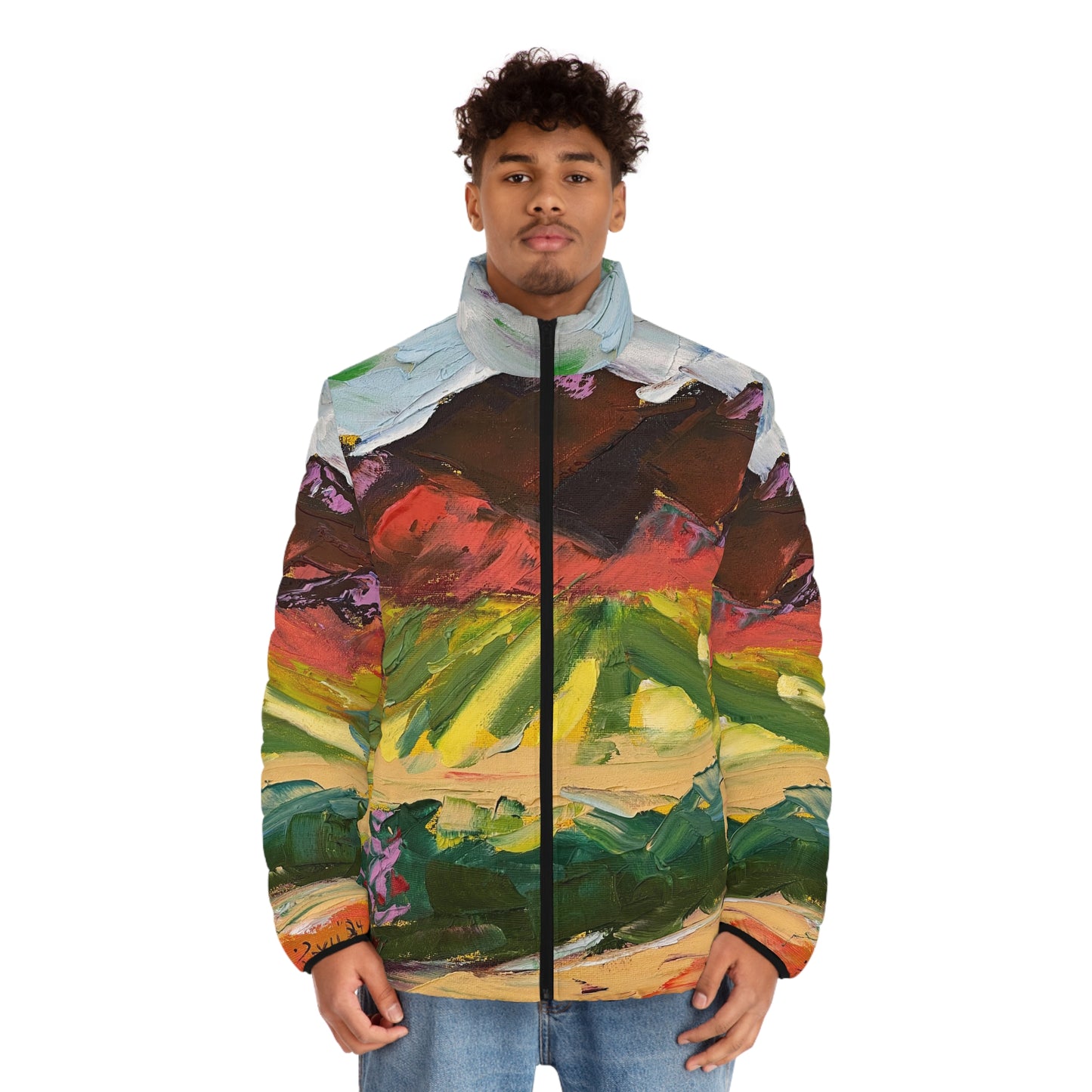 Men's Puffer Jacket - Roxy Rich Art, Unique Bright Colors-Mountain View at Chapin