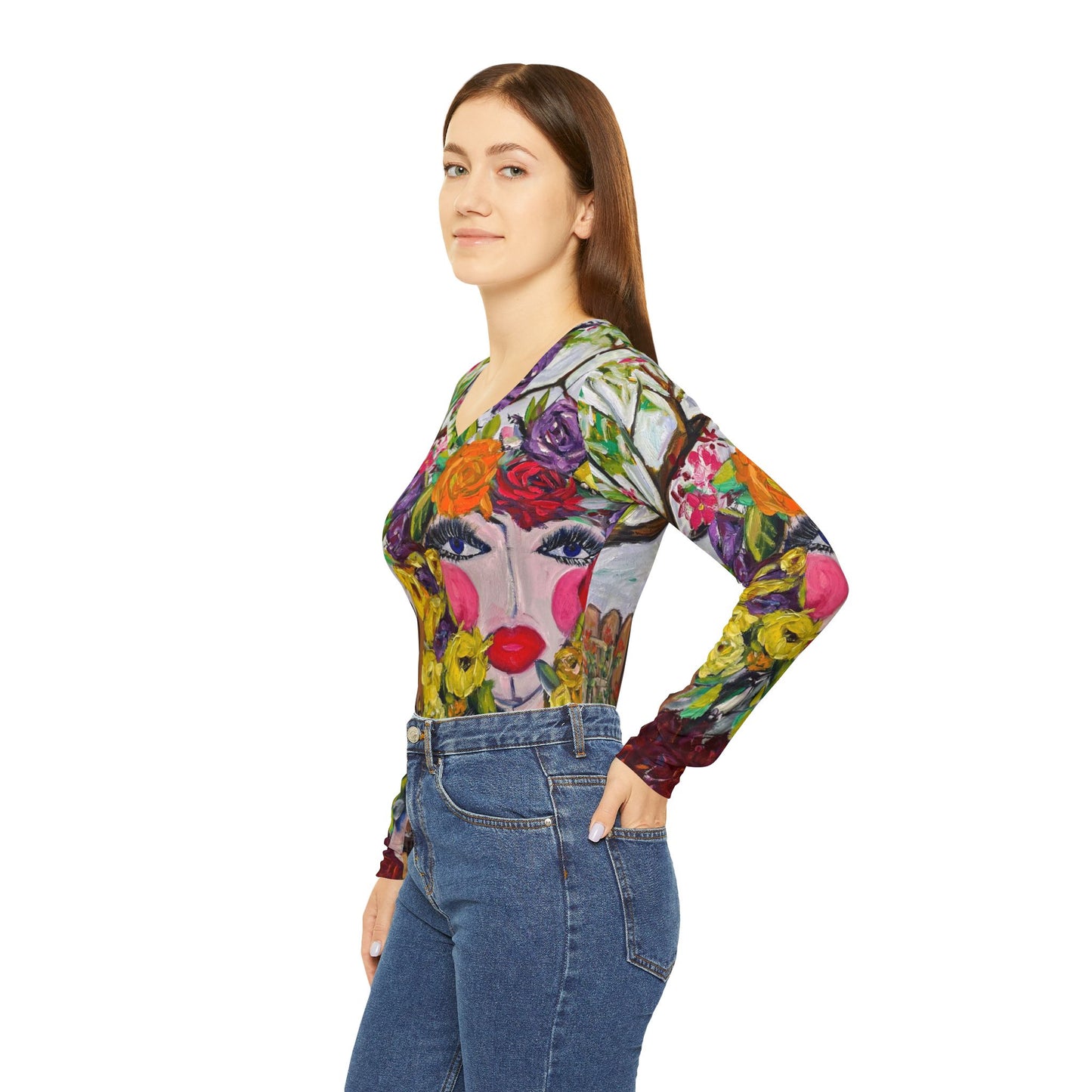 Long Sleeve Shirt-Garden Goddess/Birds and Blossoms- V-neck Women's