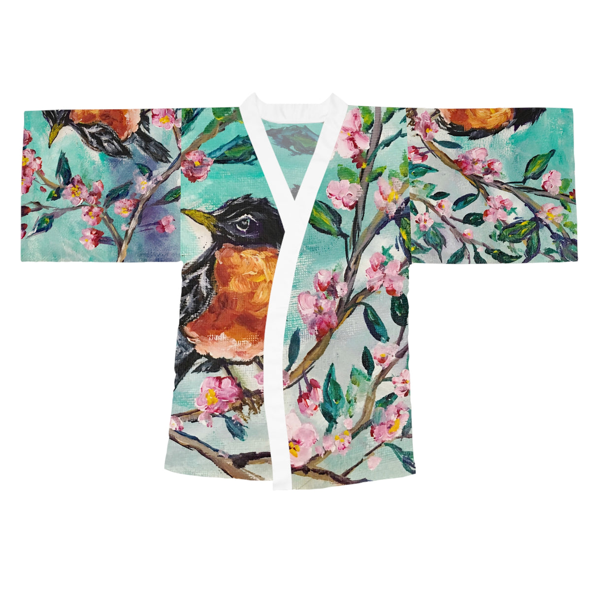 Kimono Robe -American Robin in Cherry Blossoms