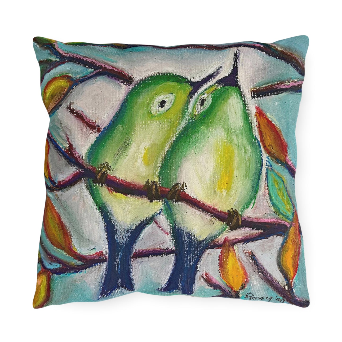 Cuddling Warblers Outdoor Pillows