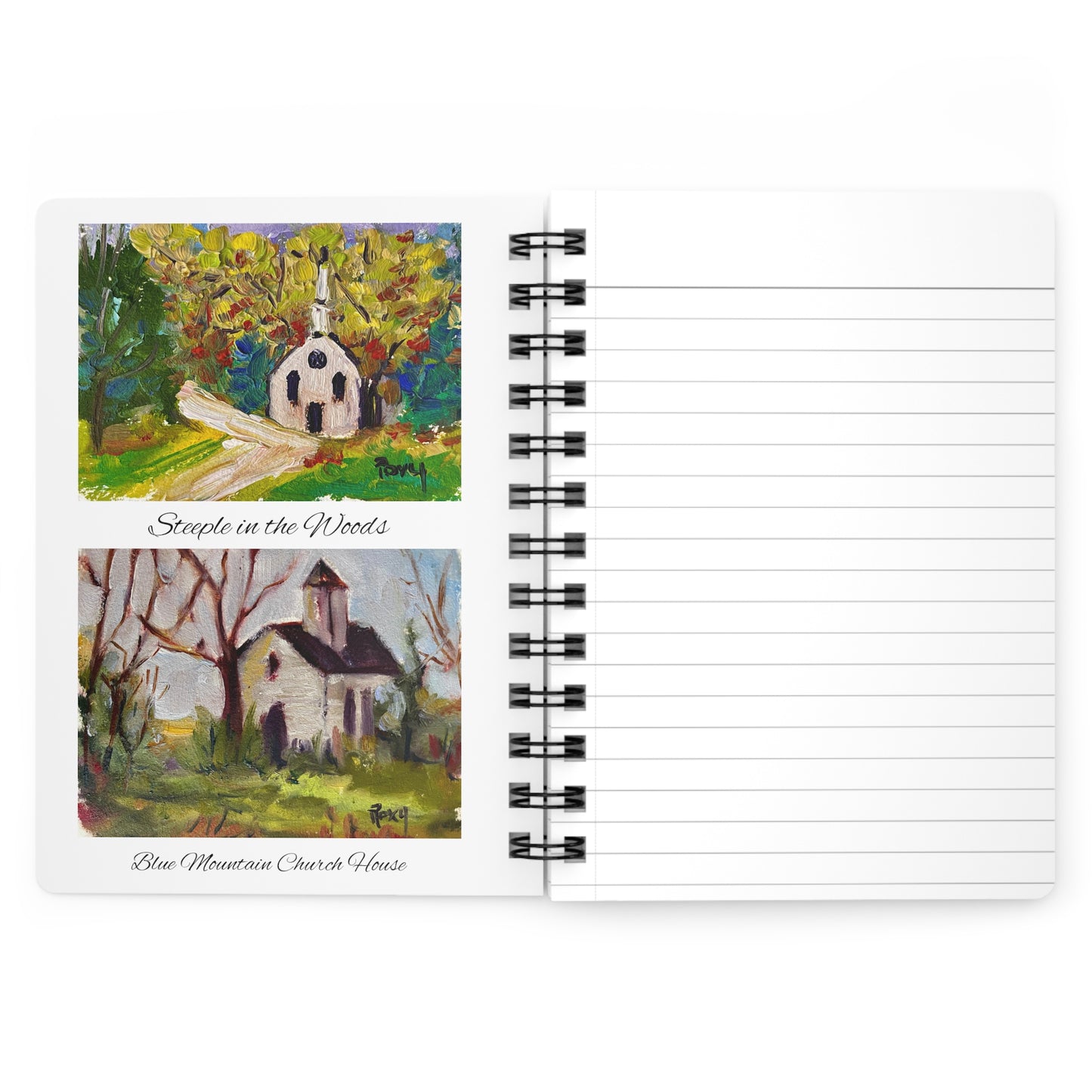 Rural Churches -Eight colorful Rural Church House Paintings- Spiral Bound Journal