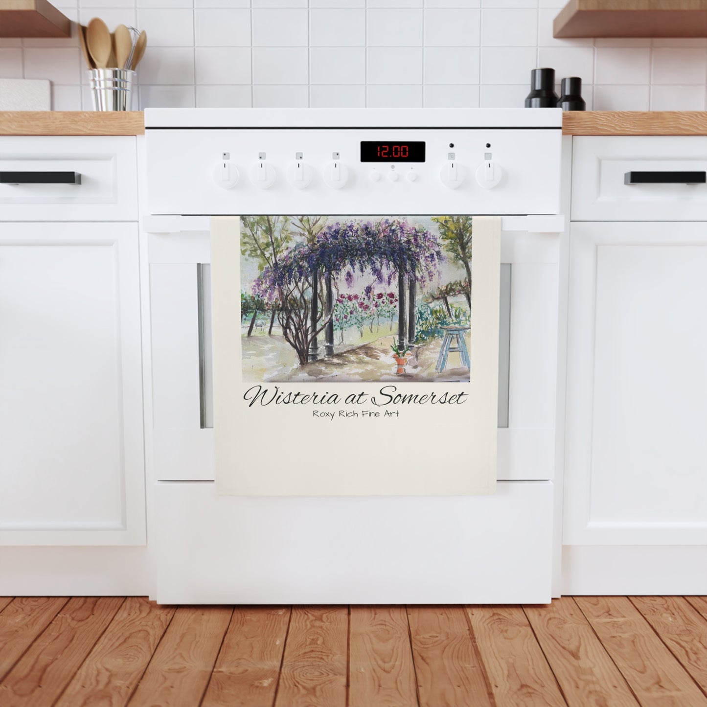 Decorative Tea Towel - Wisteria at Somerset Winery Painting by Roxy Rich