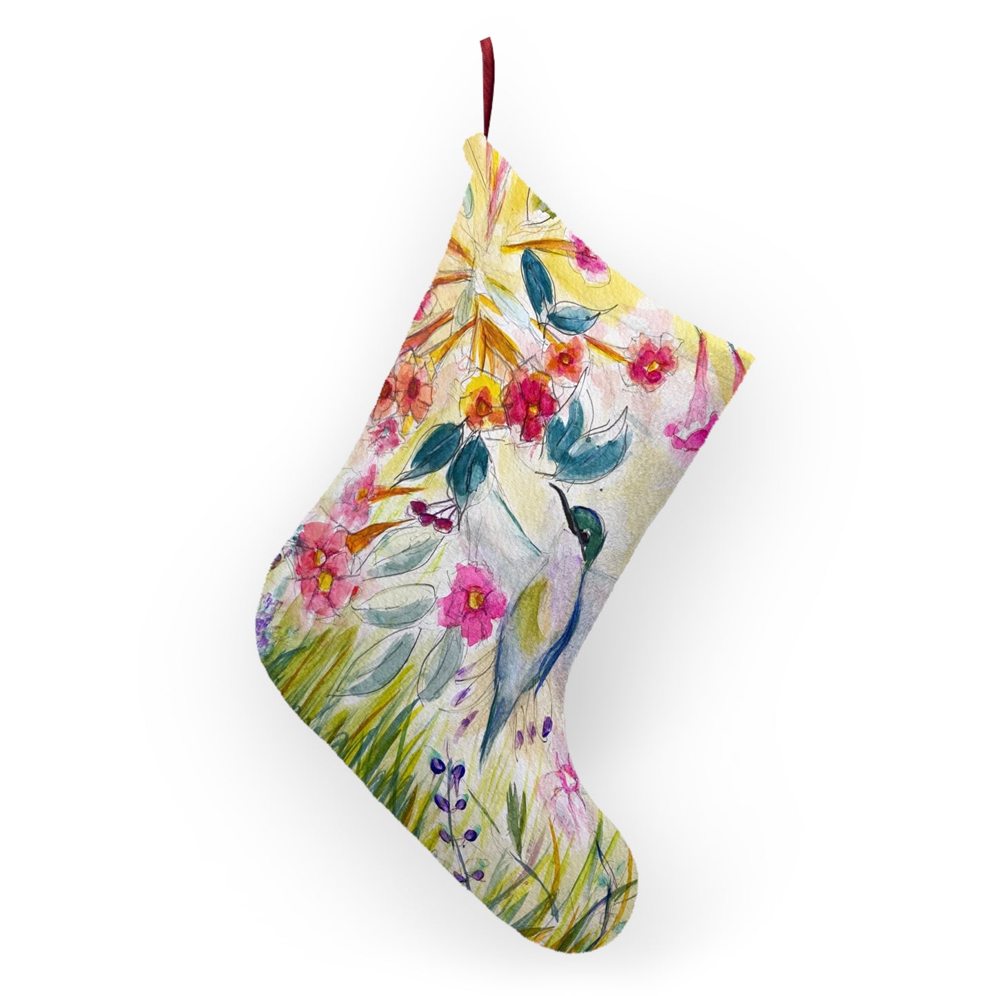 Hummingbird in a Tube Flower Garden Colorful Christmas Stocking