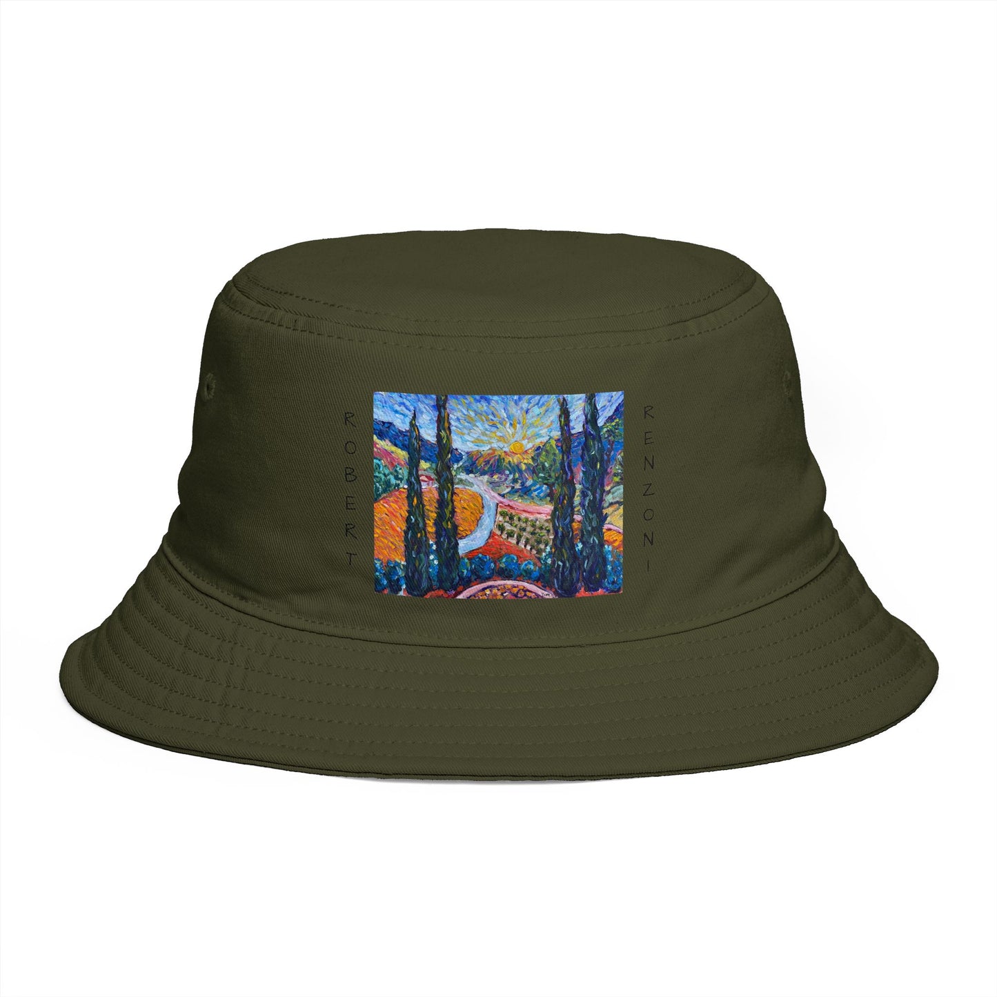Roxy Rich Fine Art  Sunny Cypresses at Robert Renzoni - Bucket Hat — Stylish Durable Travel Hat