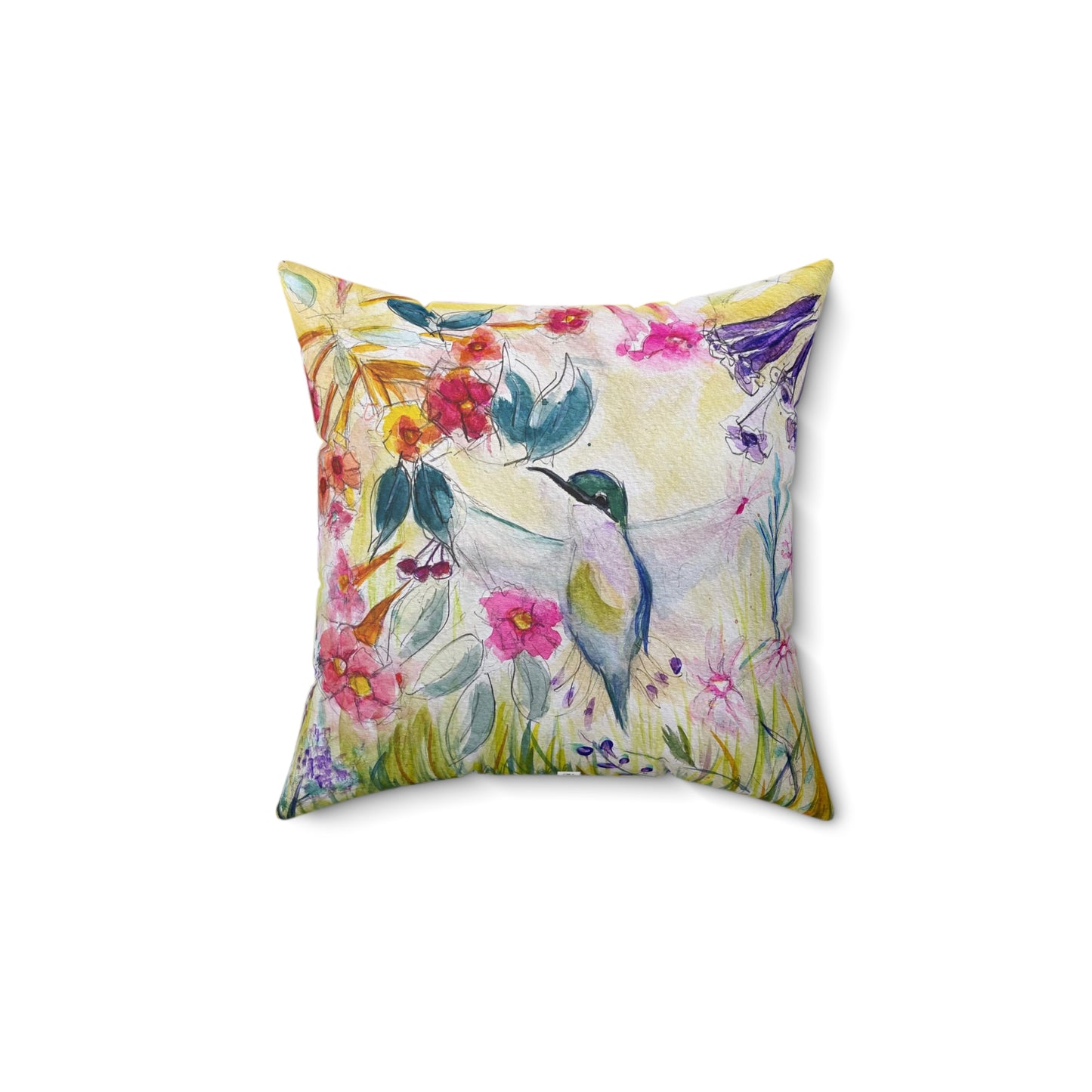 Hummingbird in Tube Flower Garden Indoor Spun Polyester Square Pillow