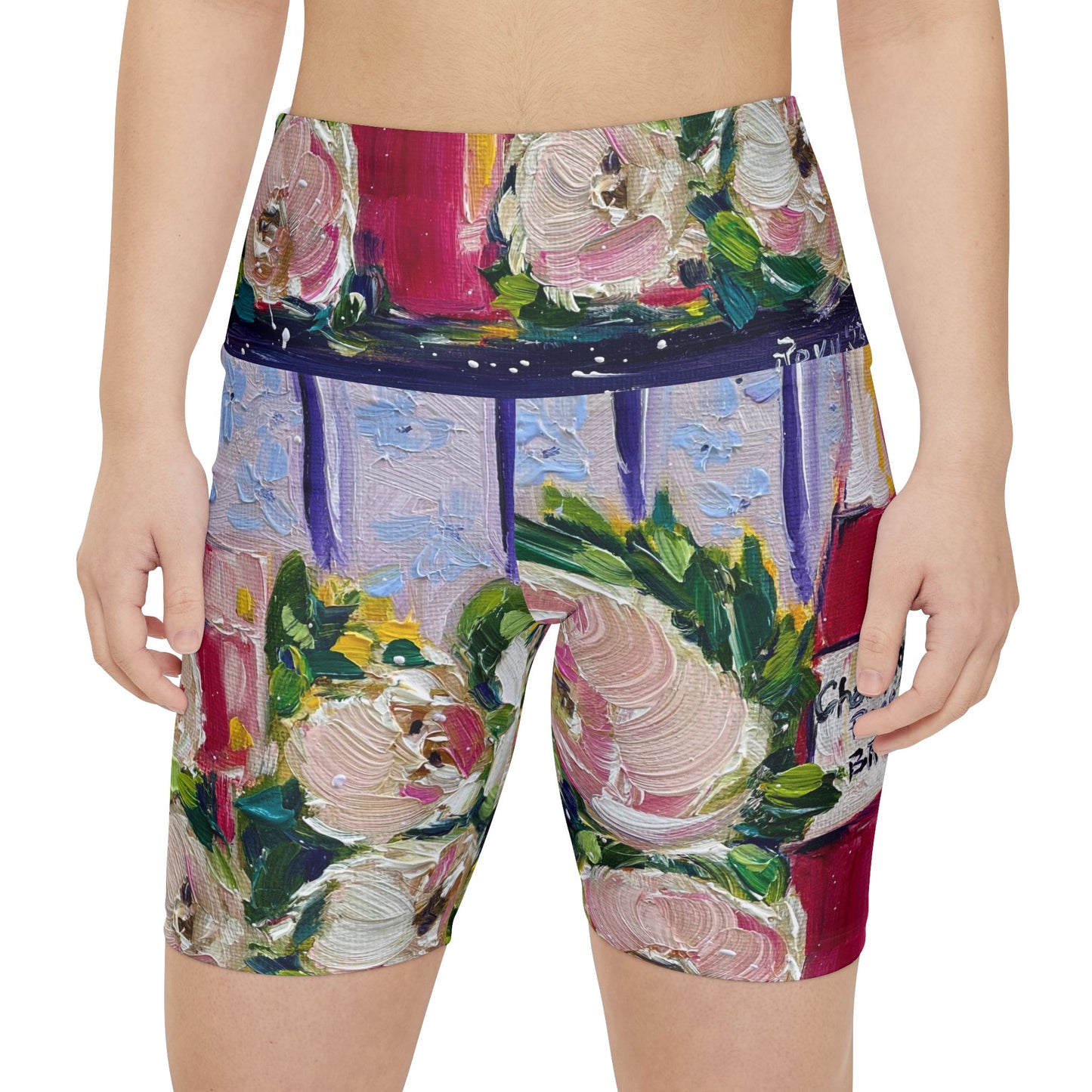 Women's Workout Shorts - Pink Champagne and Peonies