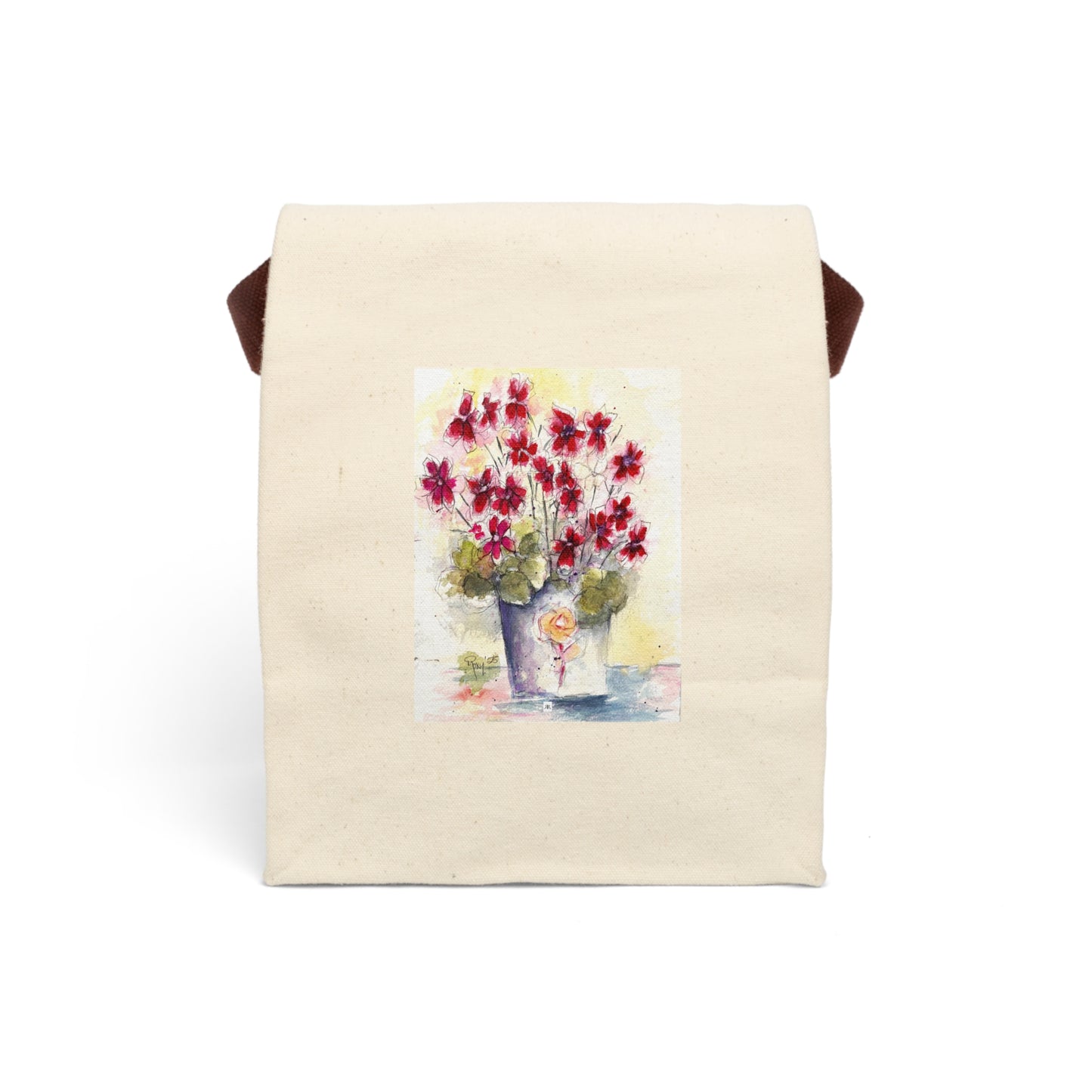 Red Ivy Geraniums Canvas Lunch Bag With Strap