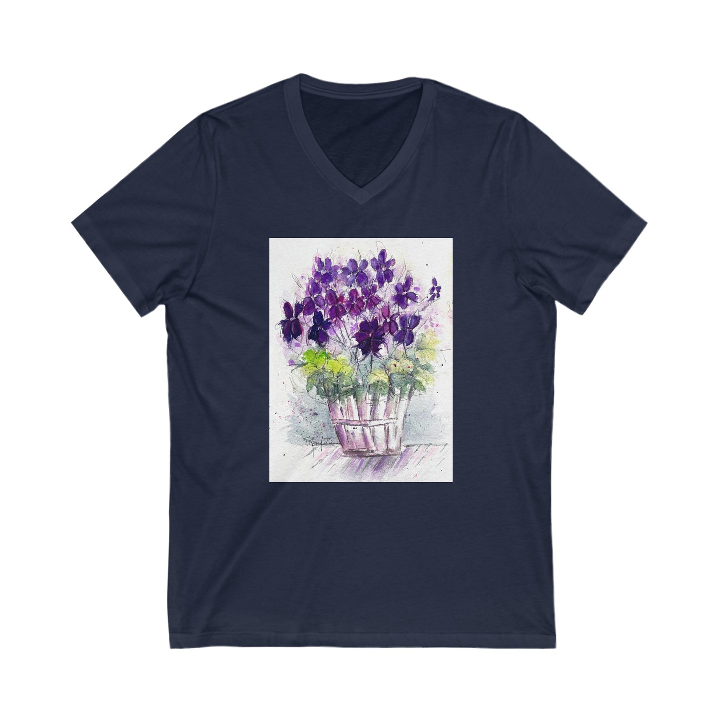 Purple Ivy Geraniums-Unisexe Jersey Manches courtes Col en V Tee