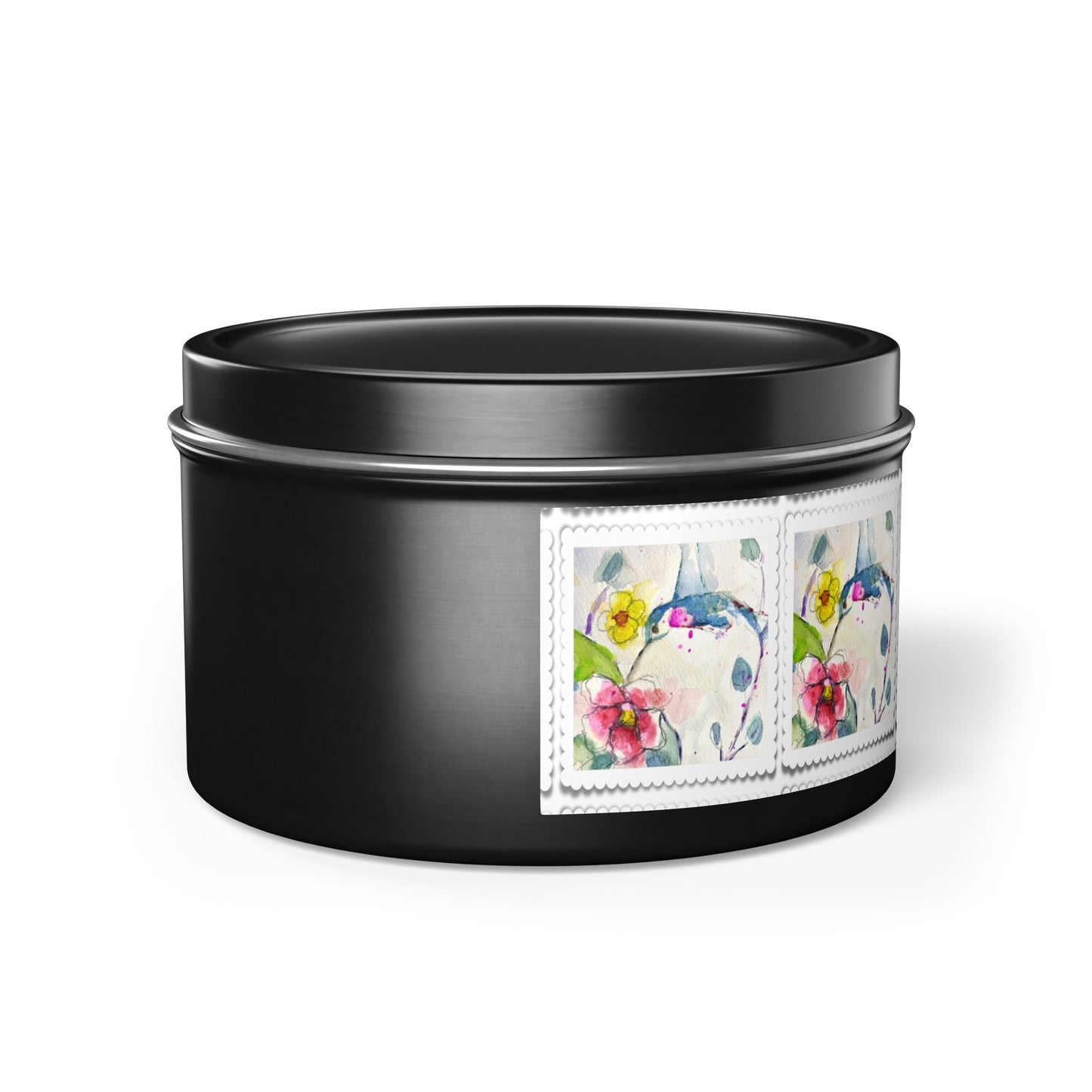 Loose Floral Hummingbird Tin Candle