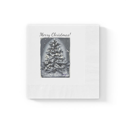 Merry Christmas!  Tree-White Coined Napkins