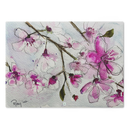 Cherry Blossoms #3 Glass Cutting Board