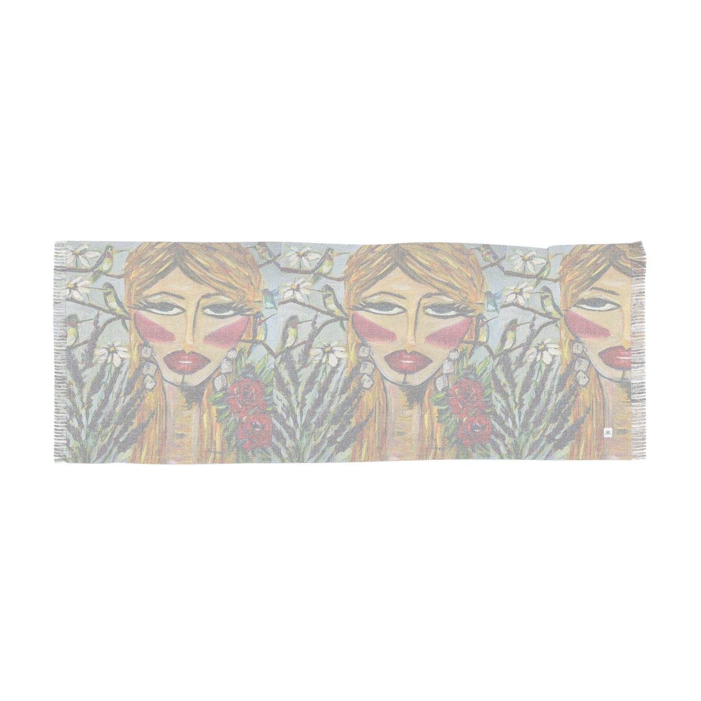 Colorful Scarf — Artistic Lightweight Neck Wrap- Hummingbird Lady