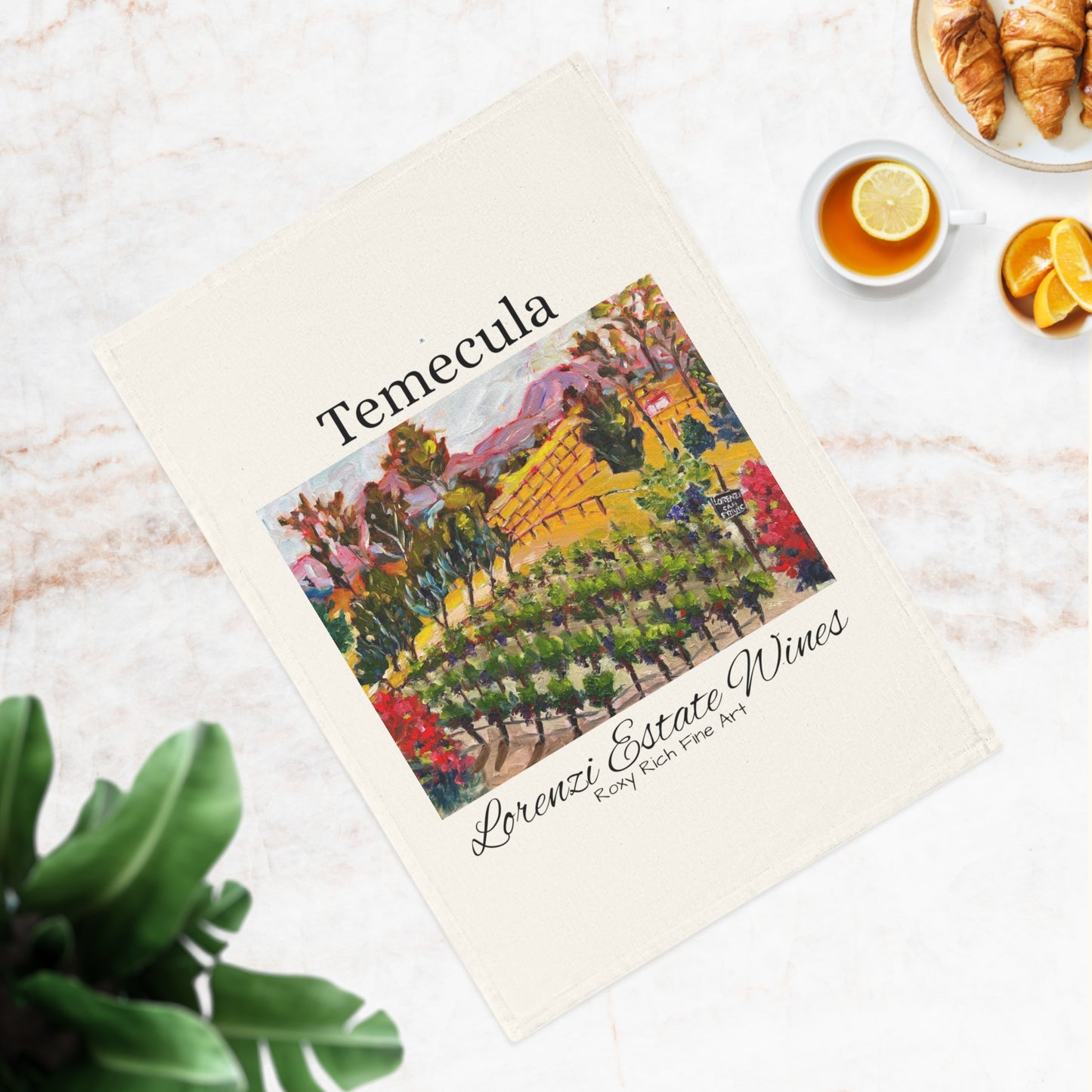 Decorative Tea Towel - Cab-Franc Lot at Lorenzi Estate Winery Painting by Roxy Rich