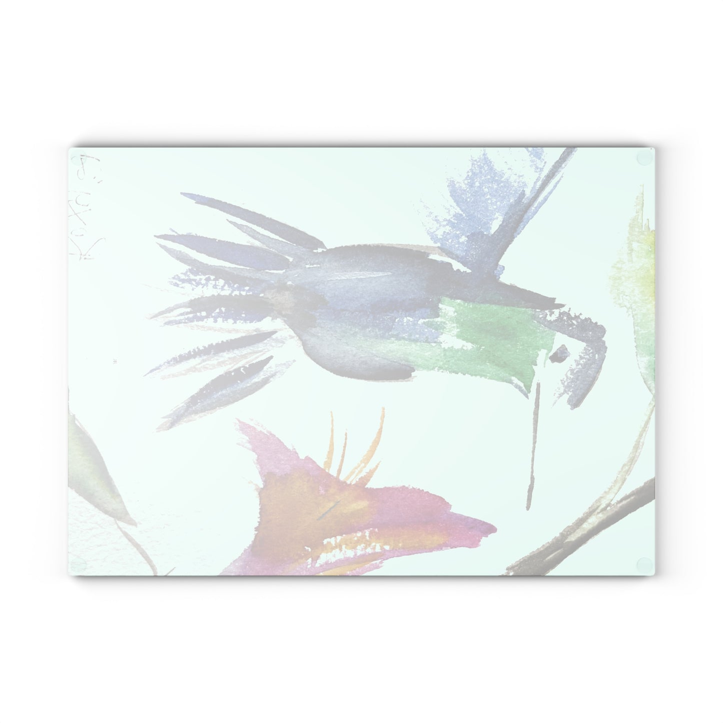 Tabla de cortar de vidrio colibrí azul