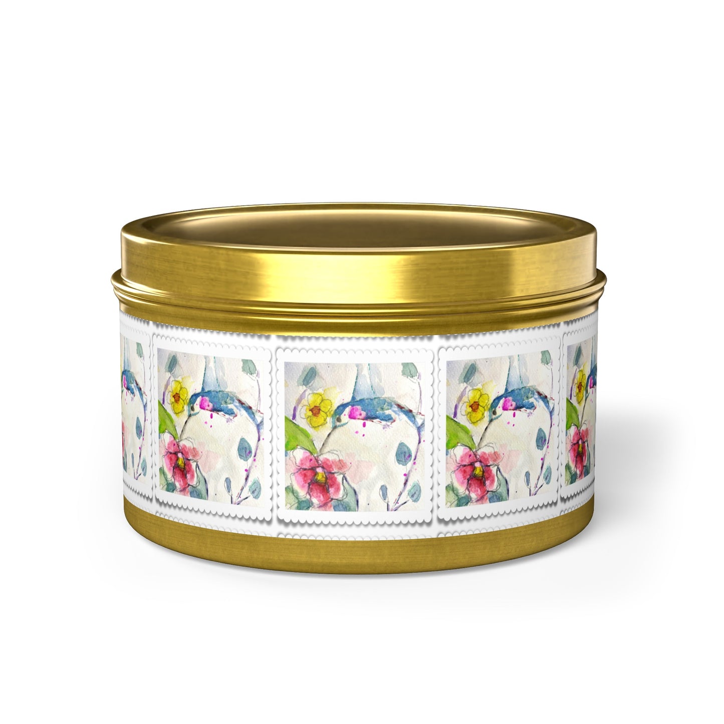 Loose Floral Hummingbird Tin Candle