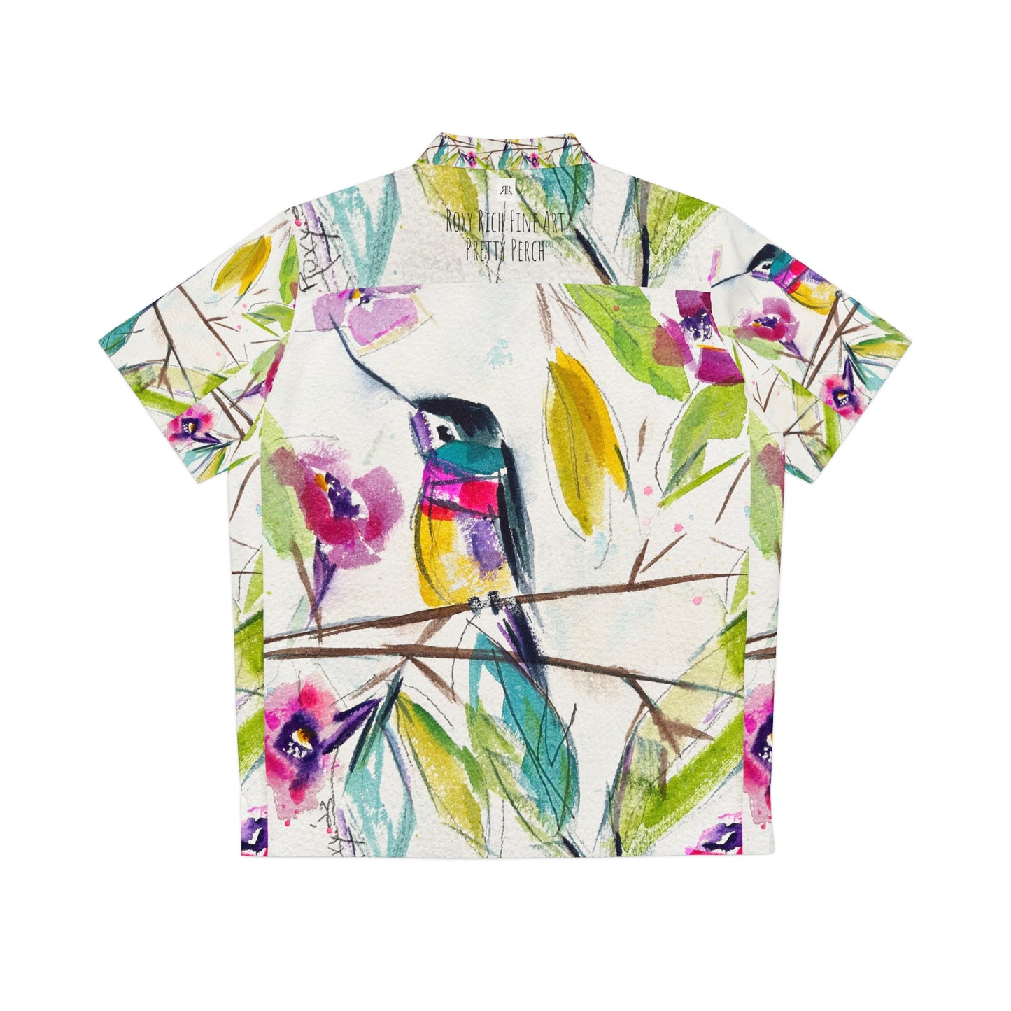 Pretty Perch Whimsical Hummingbird Men's Hawaiian Shirt