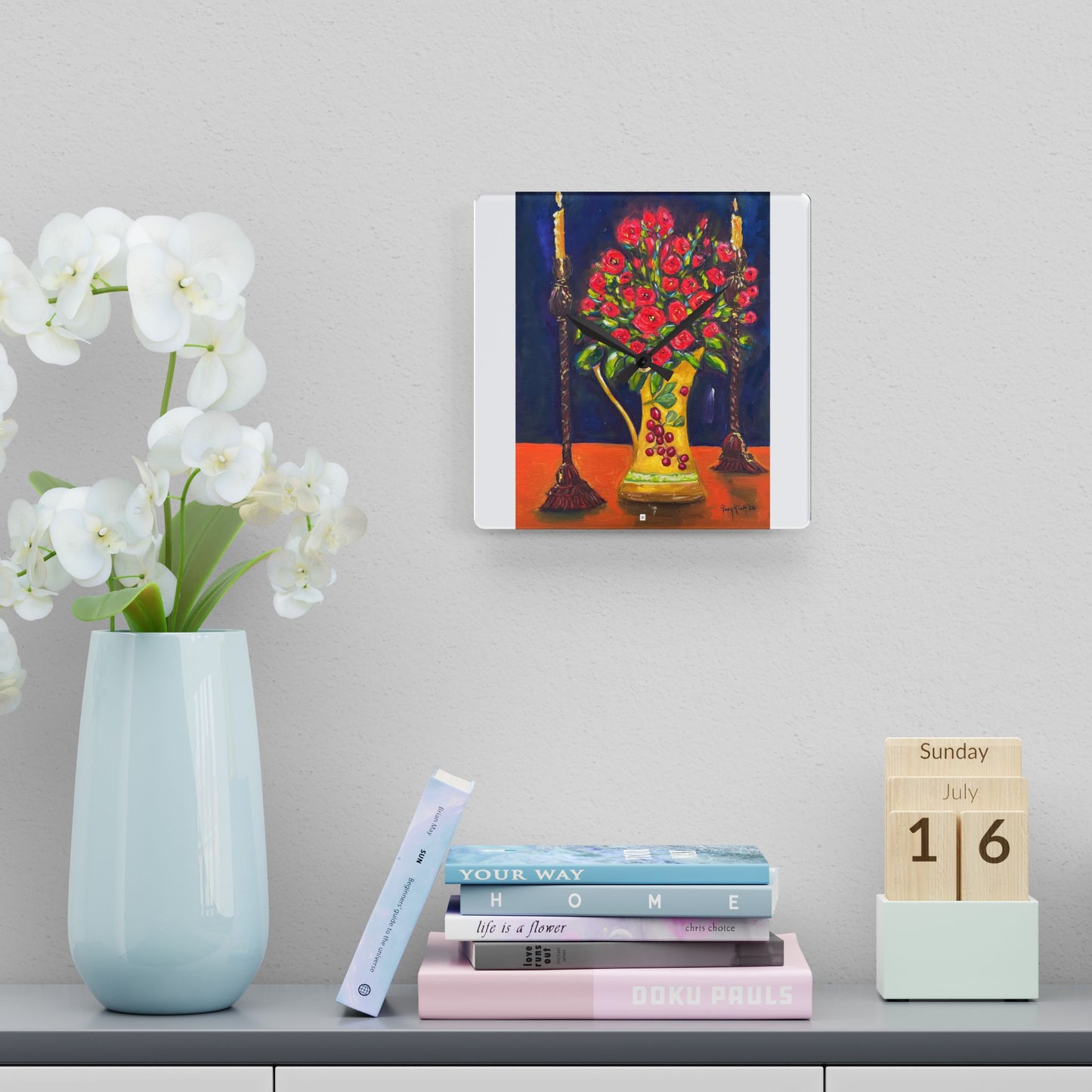 Acrylic Wall Clock -Candlelit Corals