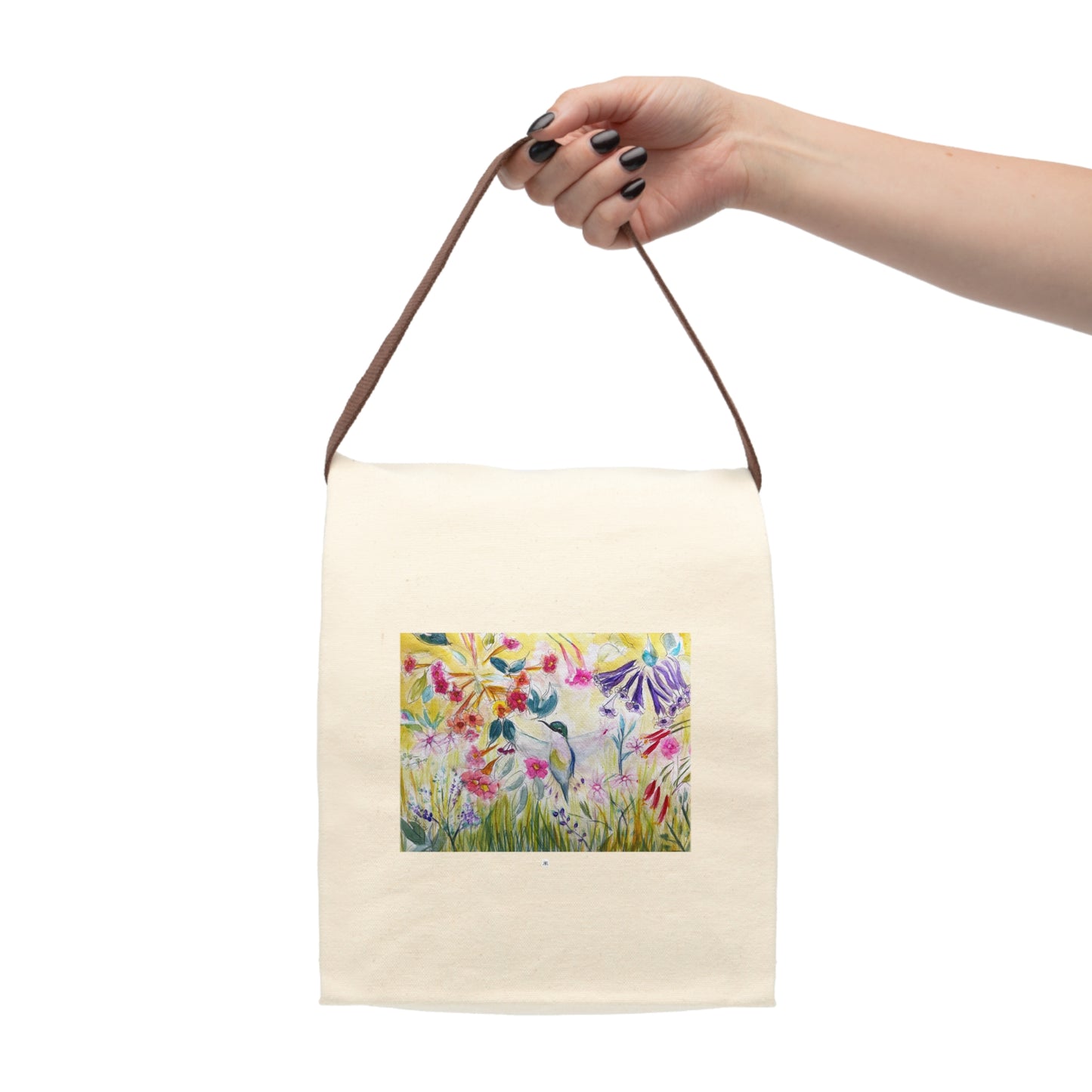 Colibri dans un jardin de fleurs en tube Joli sac à lunch en toile avec sangle