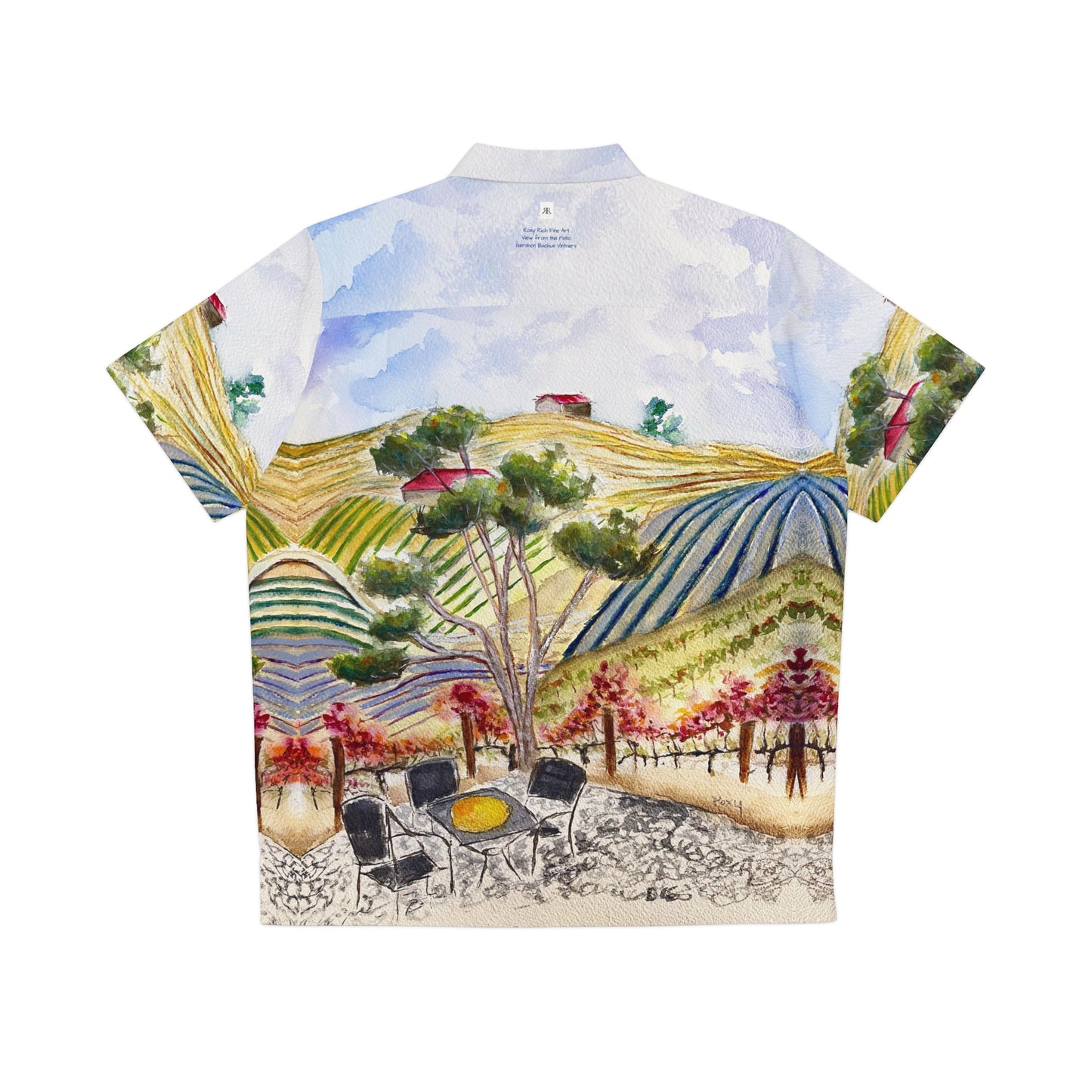 Vista al patio en Gershon Bachus Vintners GBV Camisa hawaiana para hombre