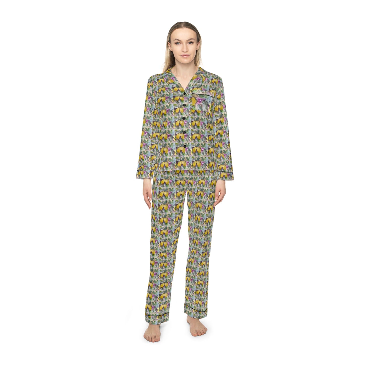 Satin Pajamas — Luxurious Silky Sleepwear Set- Loose Lemons