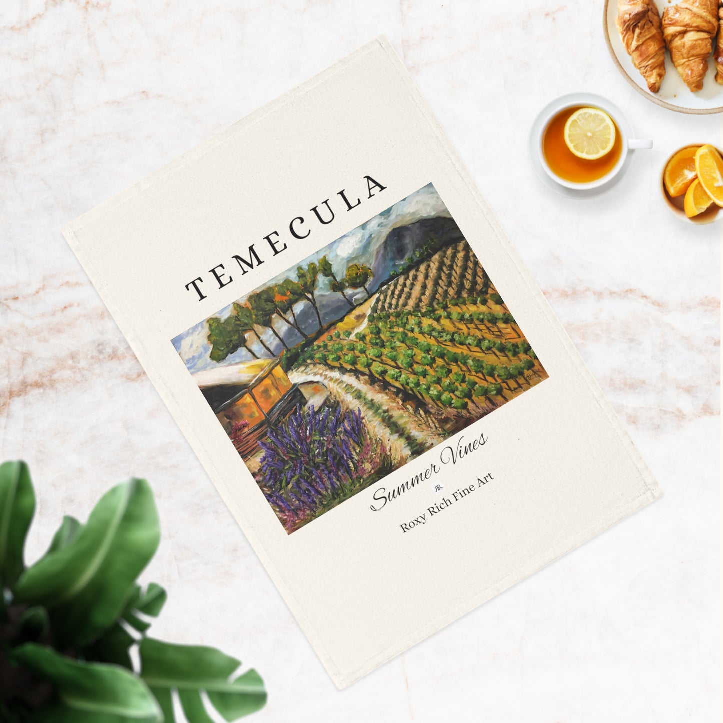 Temecula Organic Vegan Cotton Tea Towel with  Summer Vines print