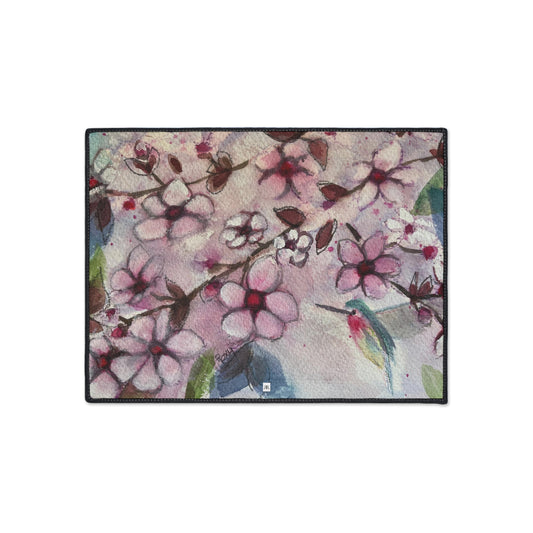 Alfombra resistente para suelo con colibrí en flores de cerezo