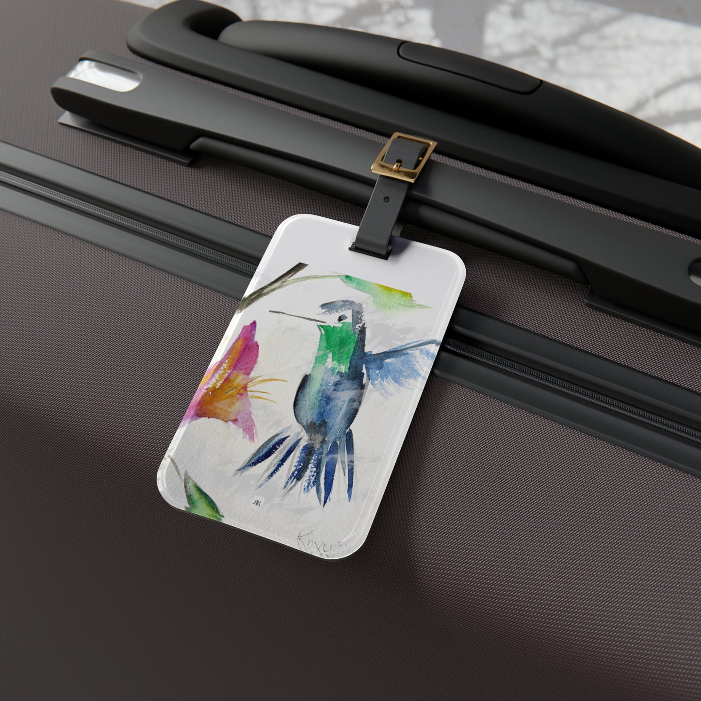 Floaty Blue Hummingbird Luggage Tag