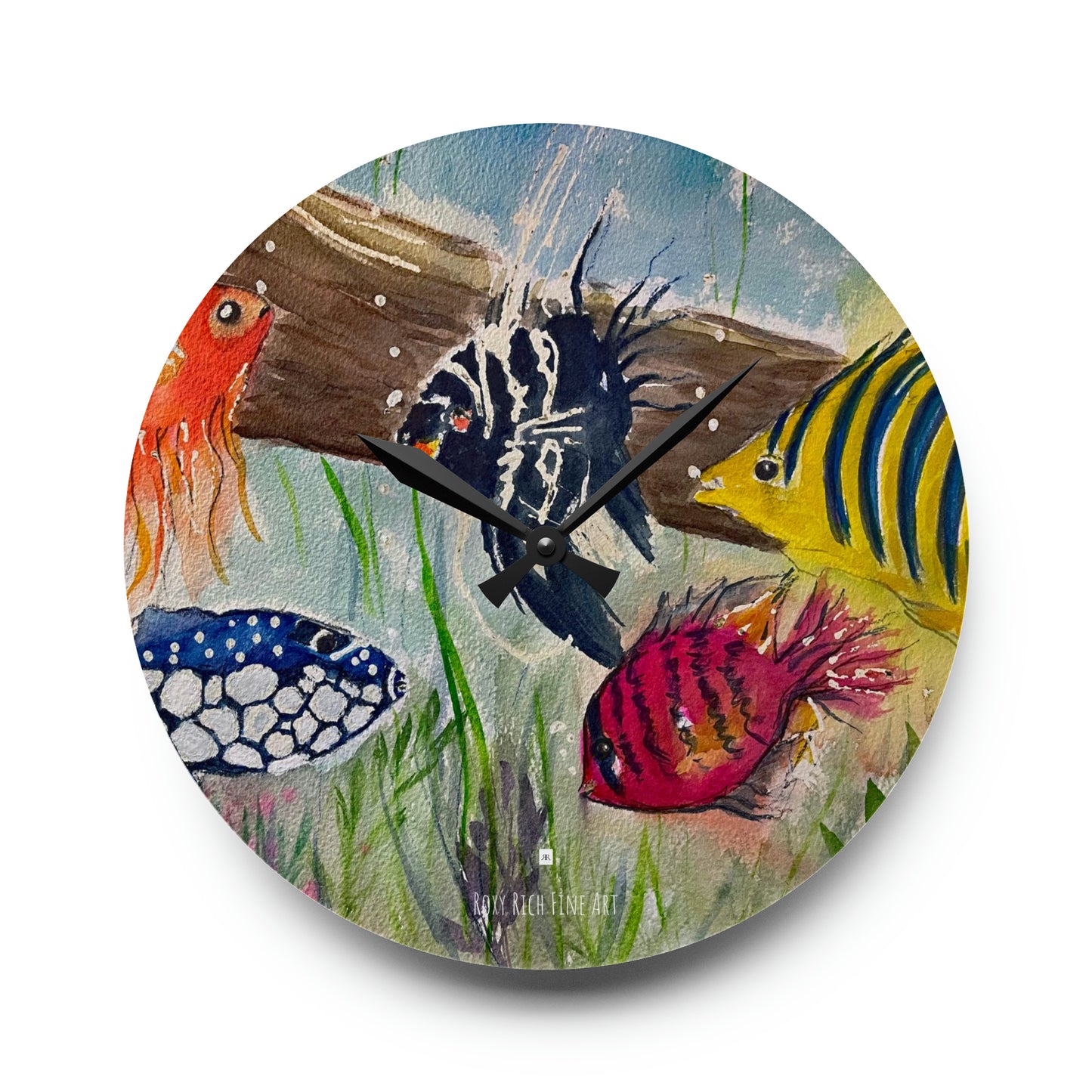 Horloge murale en acrylique poisson coloré 