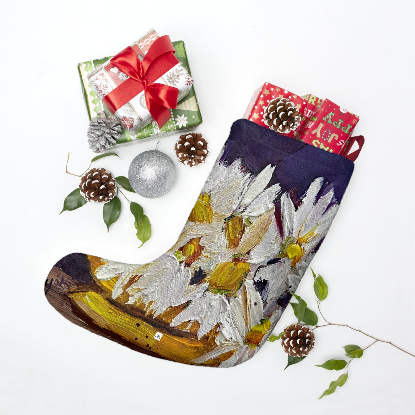 Christmas Stocking-Vase of Dasies