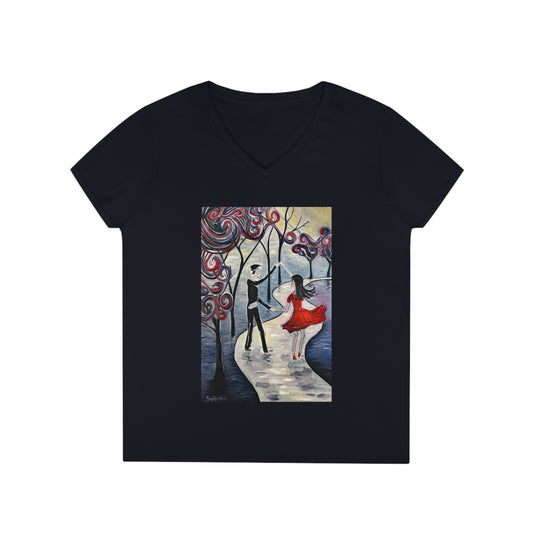 Camiseta unisex Pareja romántica en París "Bailando a la luz de la luna"