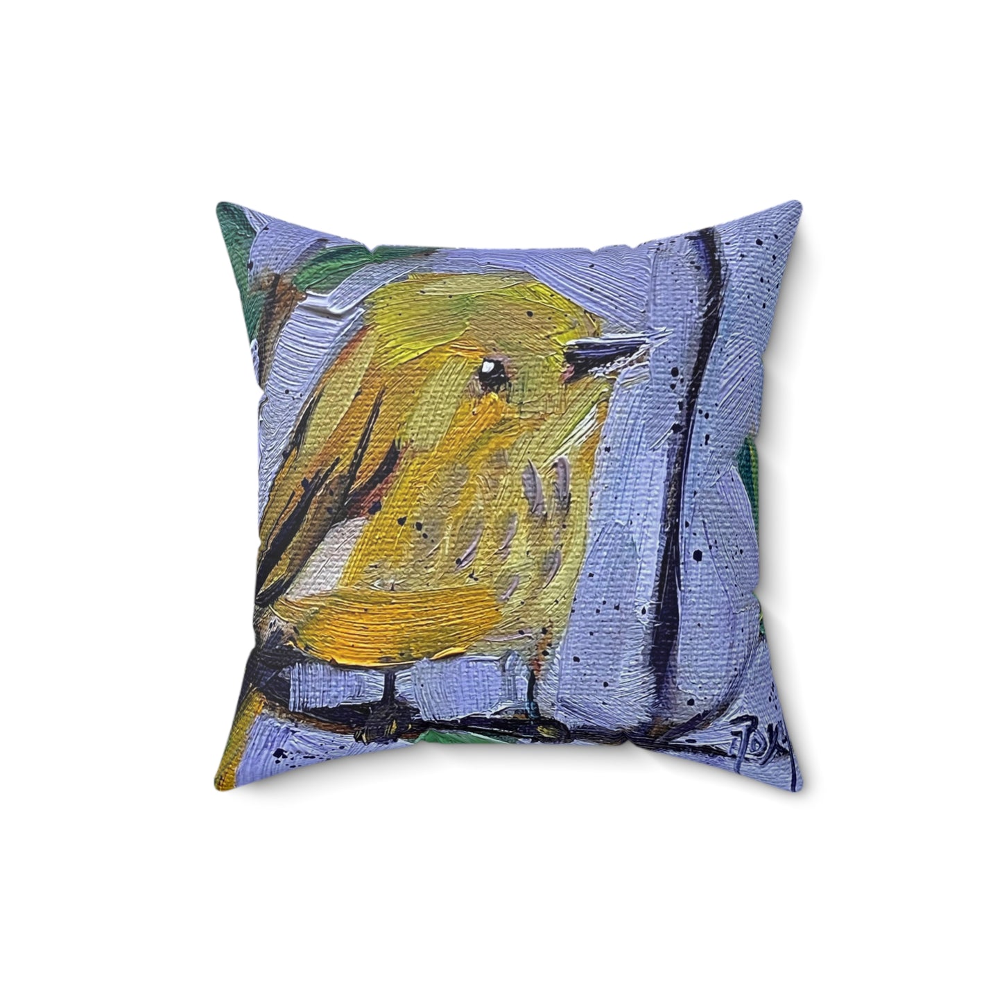 Winsome Yellow Warbler Bird Indoor Spun Polyester Square Pillow