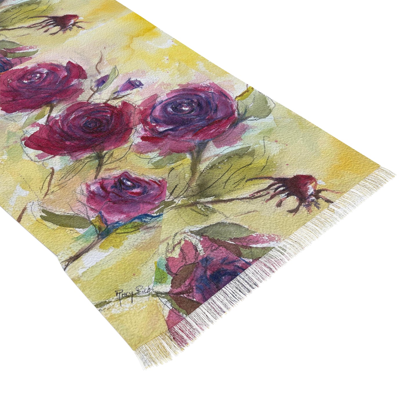 Colorful Scarf — Artistic Lightweight Neck Wrap- Fluffy Red Roses